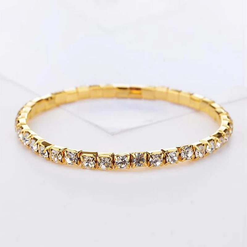 Crystal Elastic Bangle Bracelet, Gold Tone