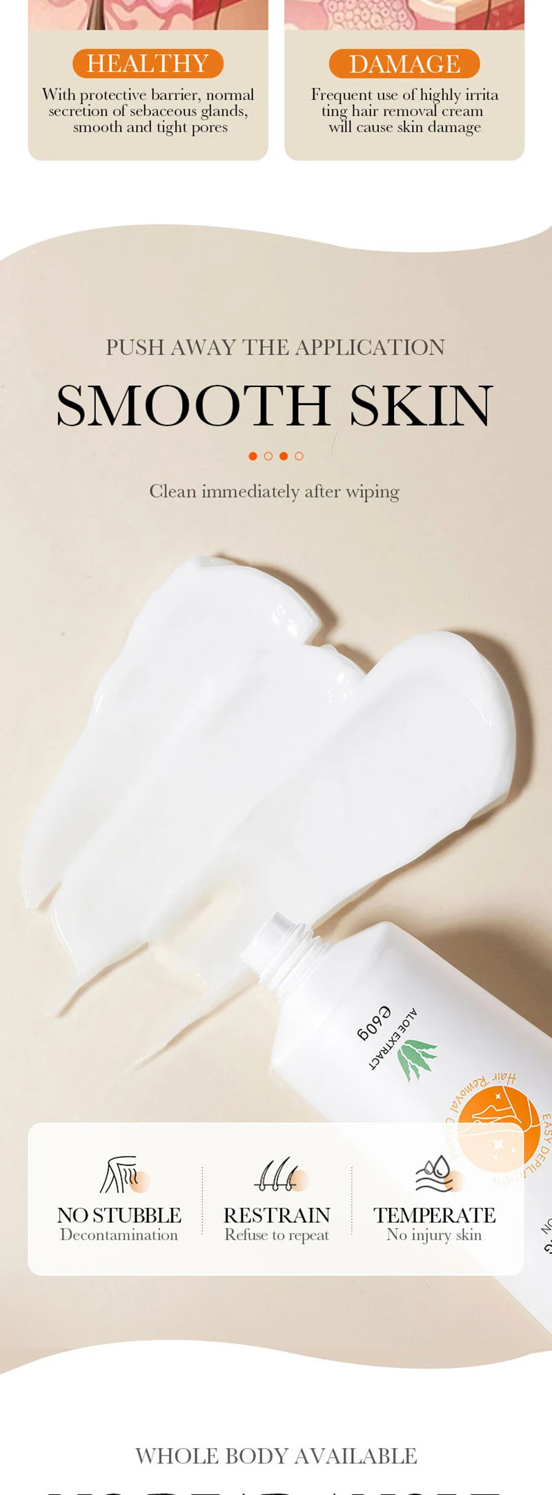 Painless Hair Removal Cream for Body & Intimate Areas