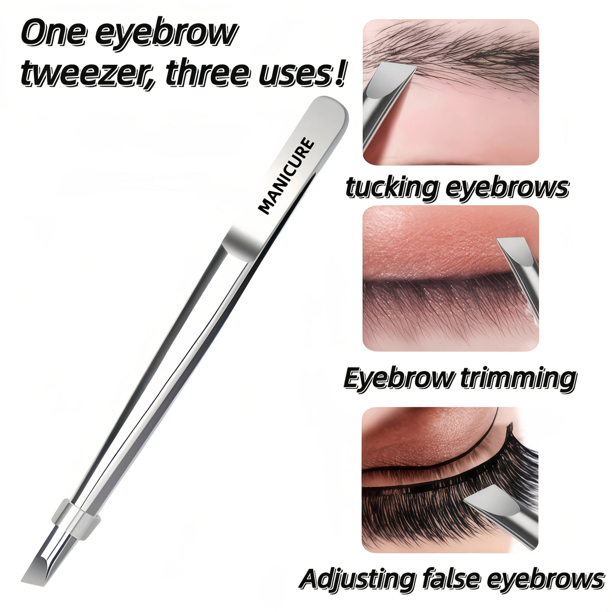 Slant-Tip Stainless Steel Tweezers — Eyebrow Tool