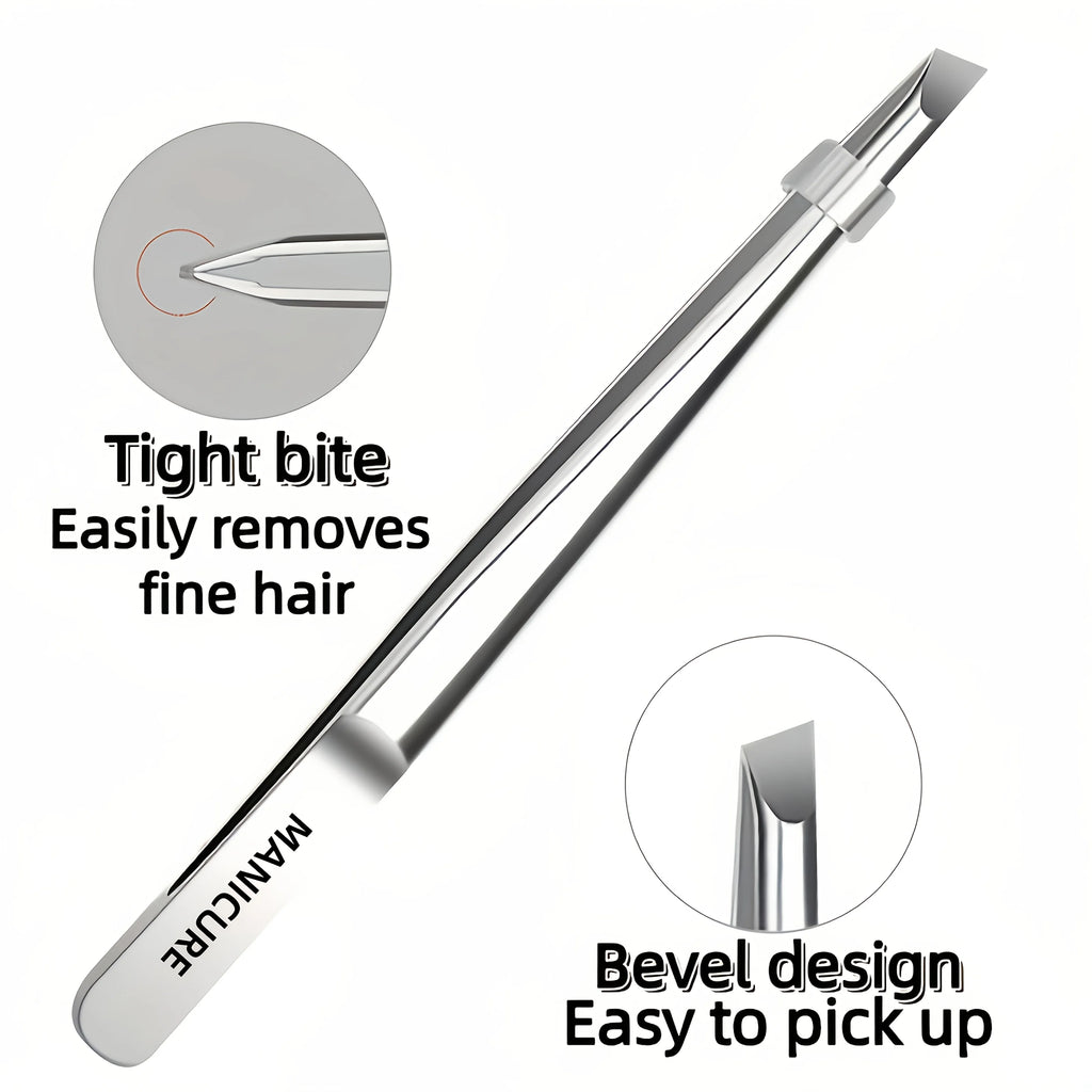 Slant-Tip Stainless Steel Tweezers — Eyebrow Tool