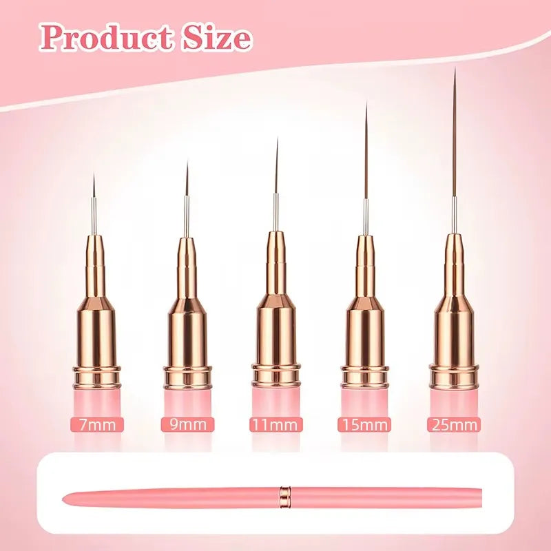 Nail Art Liner Brush Set — 5 Sizes for Fine Line Detail Work