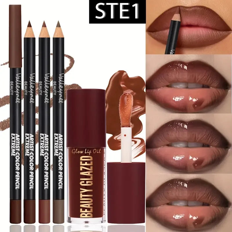 4-Piece Lip Kit — 3 Lip Liners + 1 Lip Gloss, Matte Finish