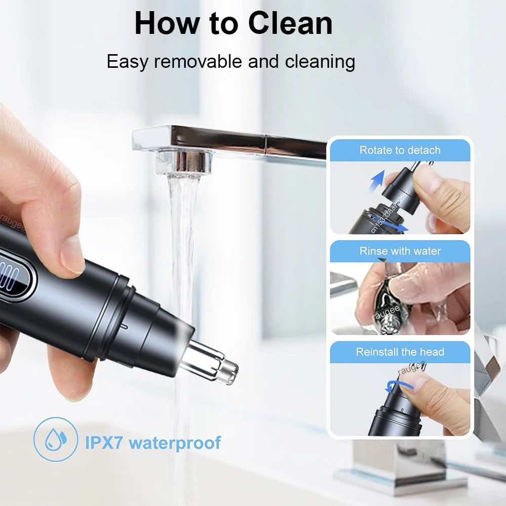 Rechargeable Nose & Ear Hair Trimmer with LED Battery Display