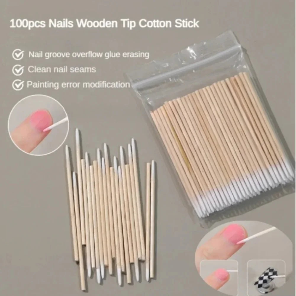 Wooden-Tip Cotton Swabs for Nail Polish & Detail Cleanup