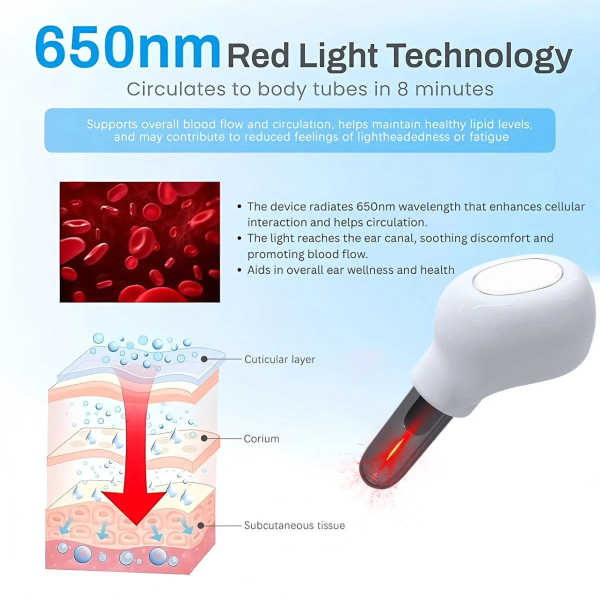 650nm Red Light Therapy Device — Ear & Nasal Wellness Tool