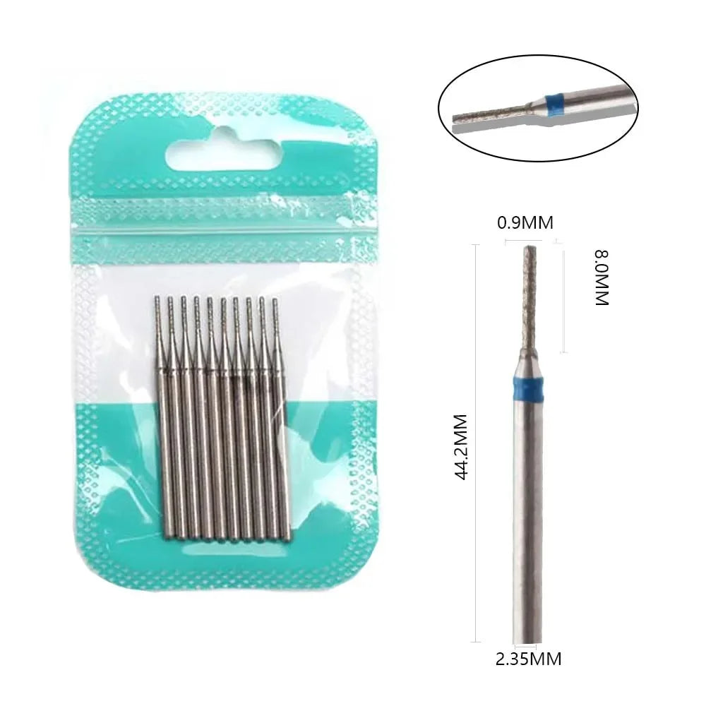 10-Piece Diamond Nail Drill Bit Set — 2.35mm Shank