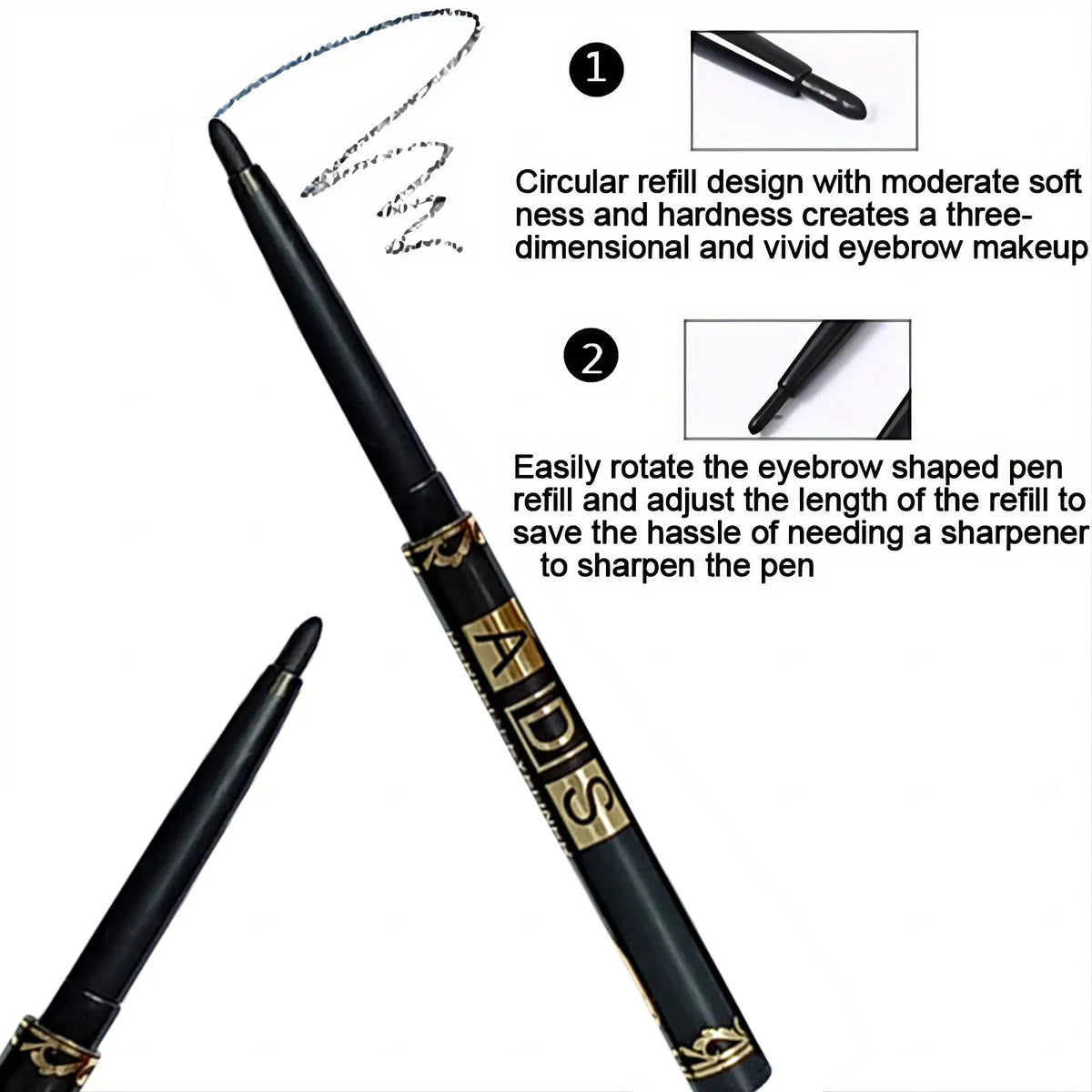 Waterproof Black Eyeliner Pencil, Smudge-Proof