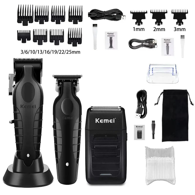 Kemei Hair Clipper & Trimmer Kit (KM-2296, KM-2299, KM-1102)