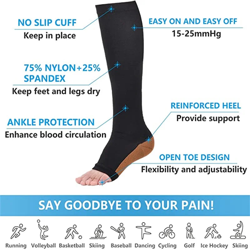 Toeless Zipper Compression Socks (S-XXL)