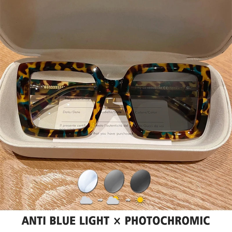 Photochromic Blue Light Blocking Reading Glasses — Square Frame