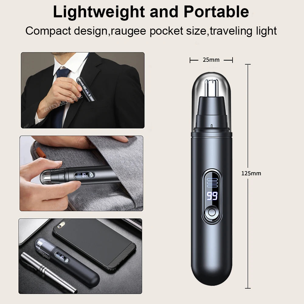 Rechargeable Nose & Ear Hair Trimmer with LED Battery Display