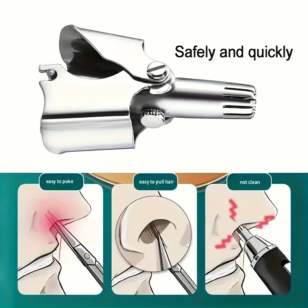 Manual Nose & Ear Hair Trimmer — Stainless Steel, No Battery