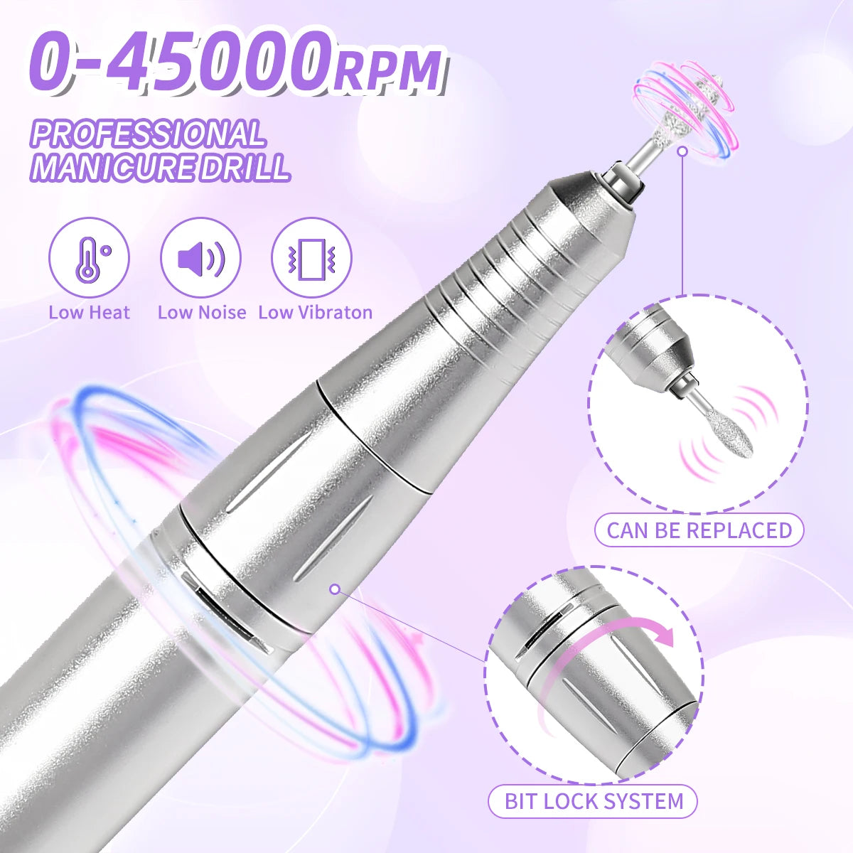 Rechargeable Nail Drill, 45,000 RPM with LCD Display