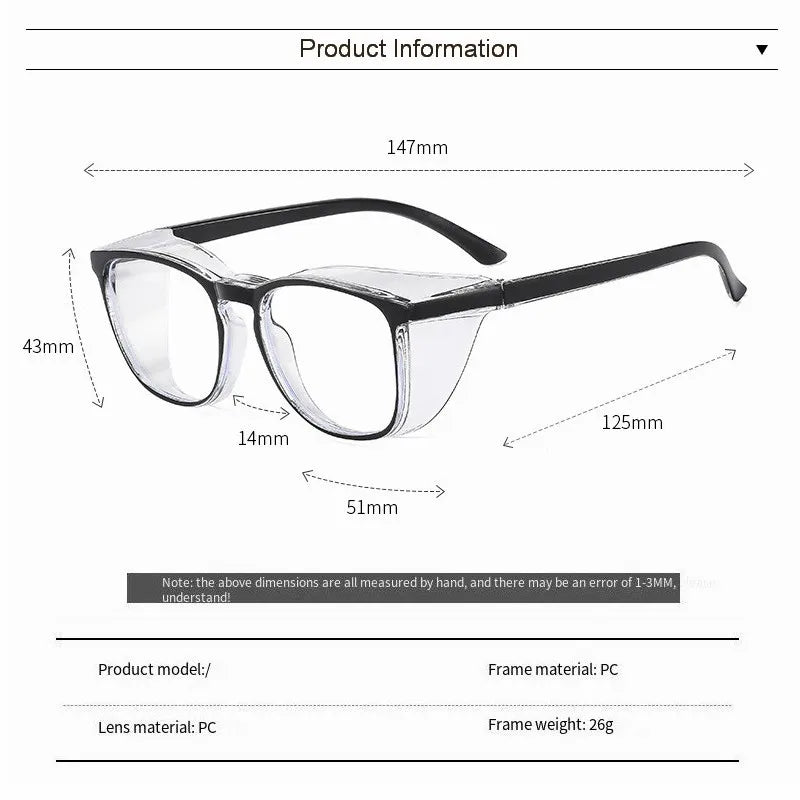 Anti-Fog Safety Glasses — Clear Square Protective Eyewear