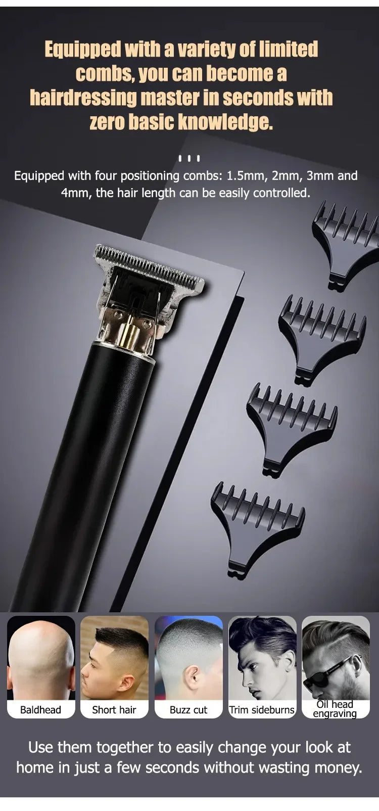 Cordless T-Blade Hair Clipper — Rechargeable Barber Trimmer