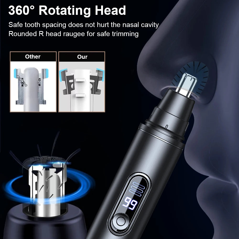 Rechargeable Nose & Ear Hair Trimmer with LED Battery Display