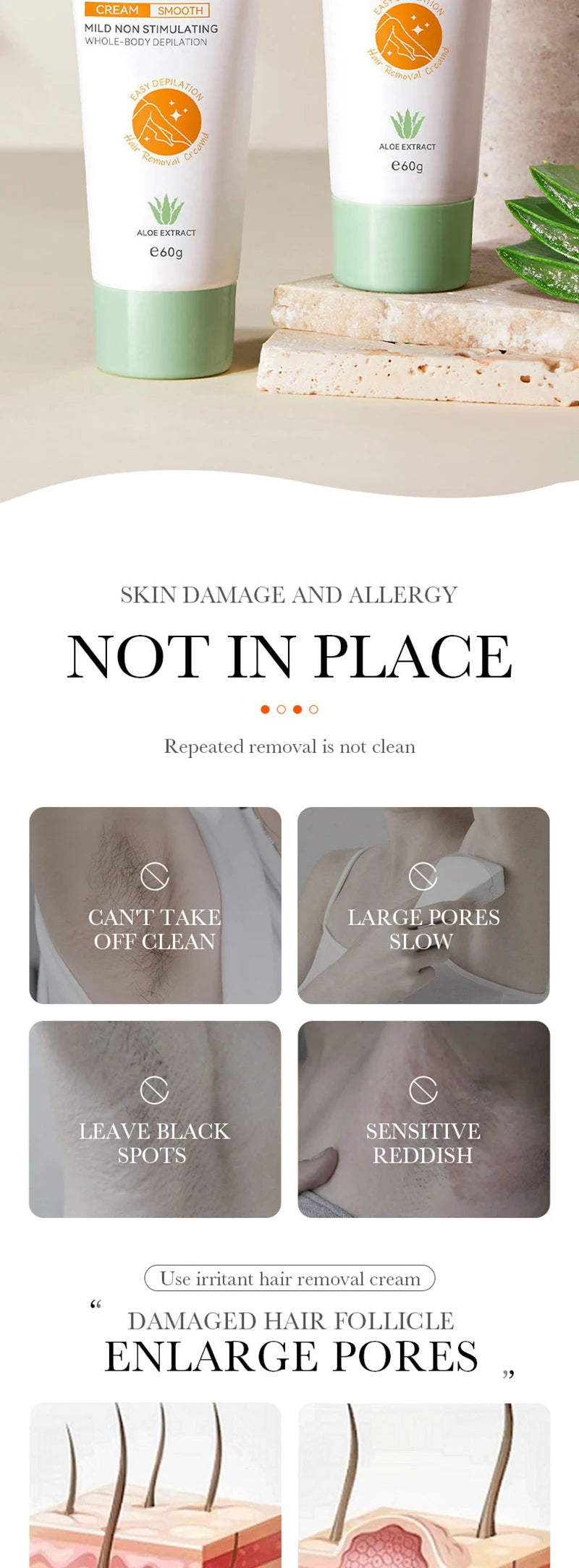 Painless Hair Removal Cream for Body & Intimate Areas