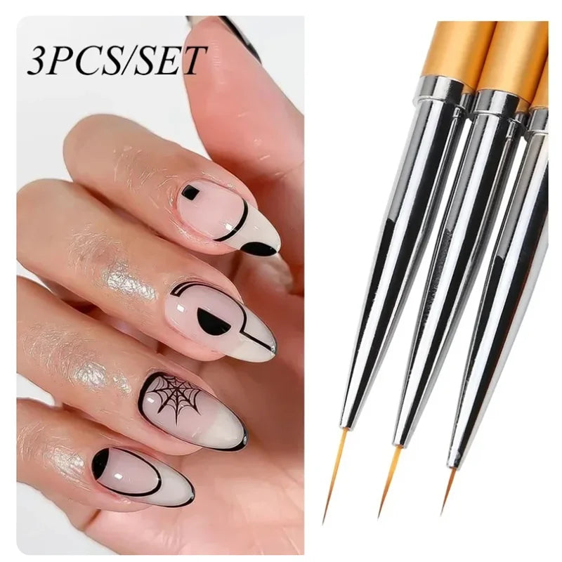3-Piece Nail Art Liner Brush Set for French Tips & Line Art