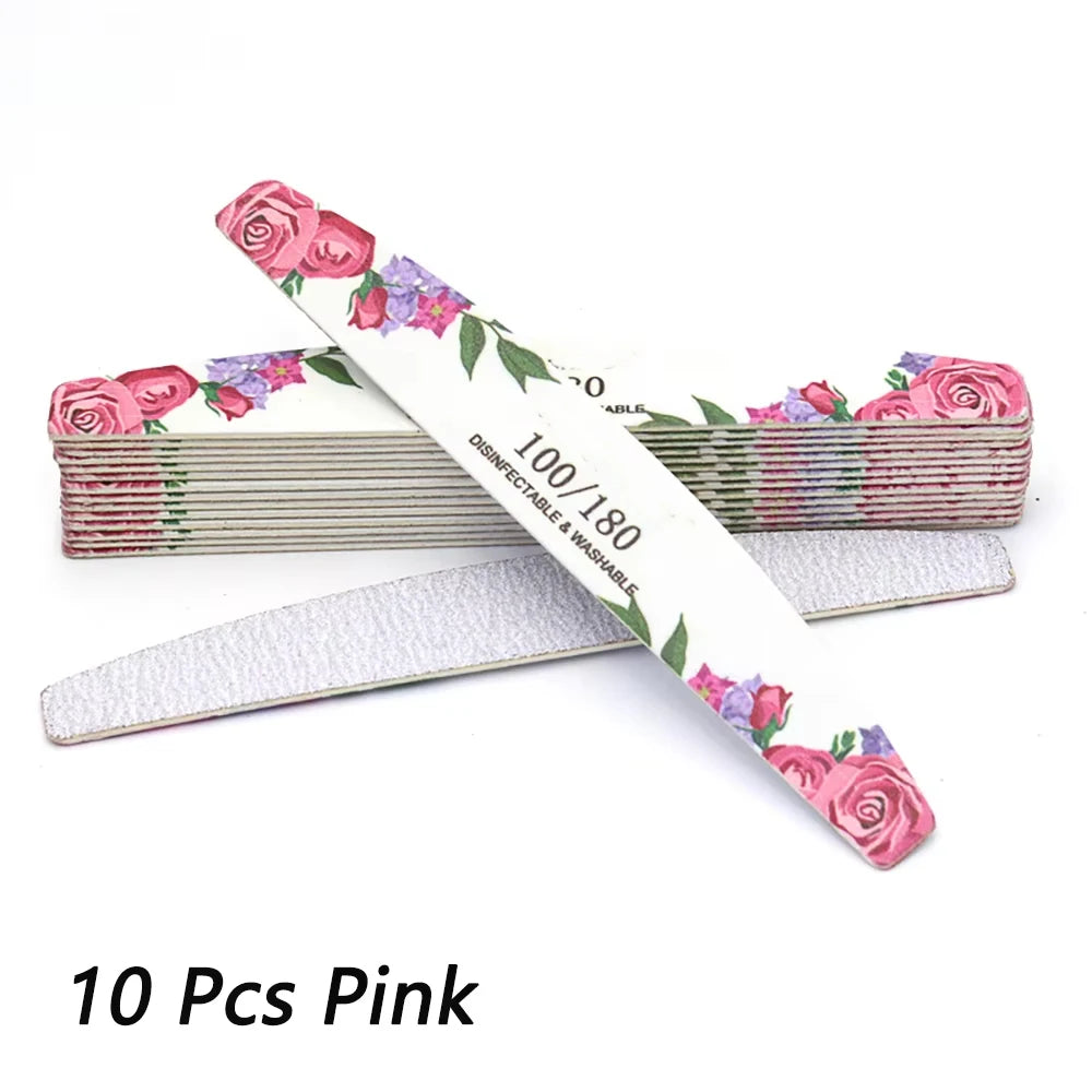 Wooden Nail File Set — 10 Double-Sided Buffers, 100/180 Grit
