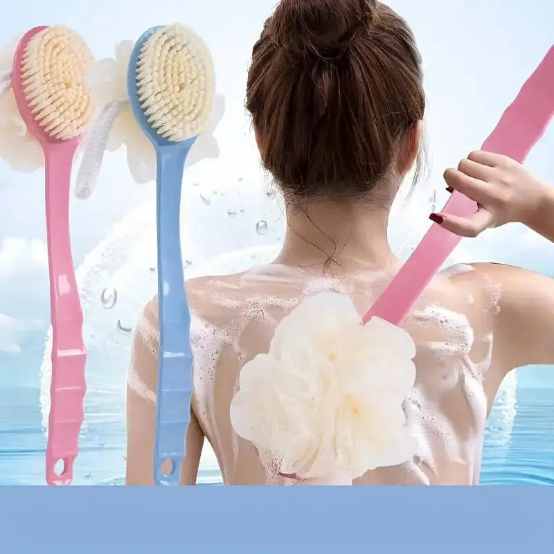 Long-Handled Bath Brush — Loofah & Bristle Shower Brush